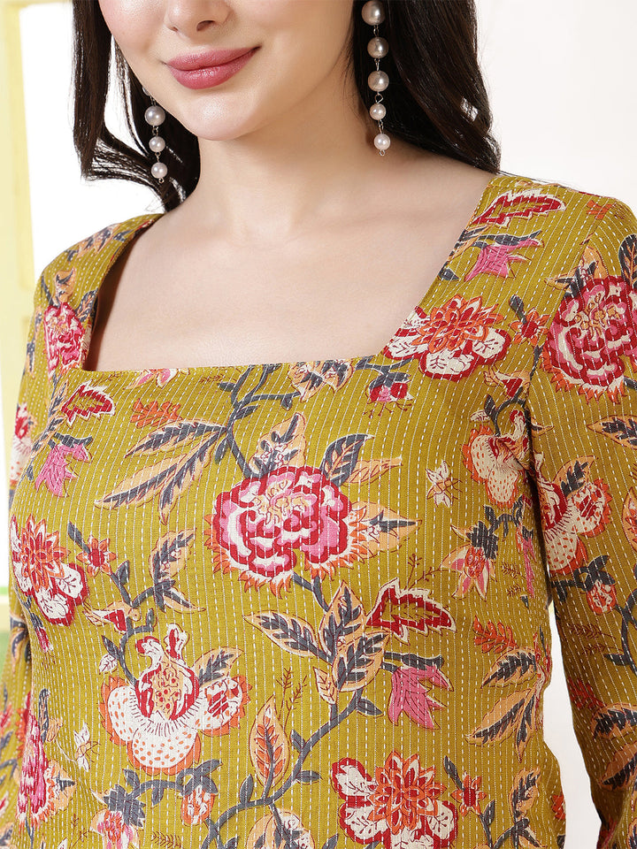 Women Mustard Printed Straight Tunic