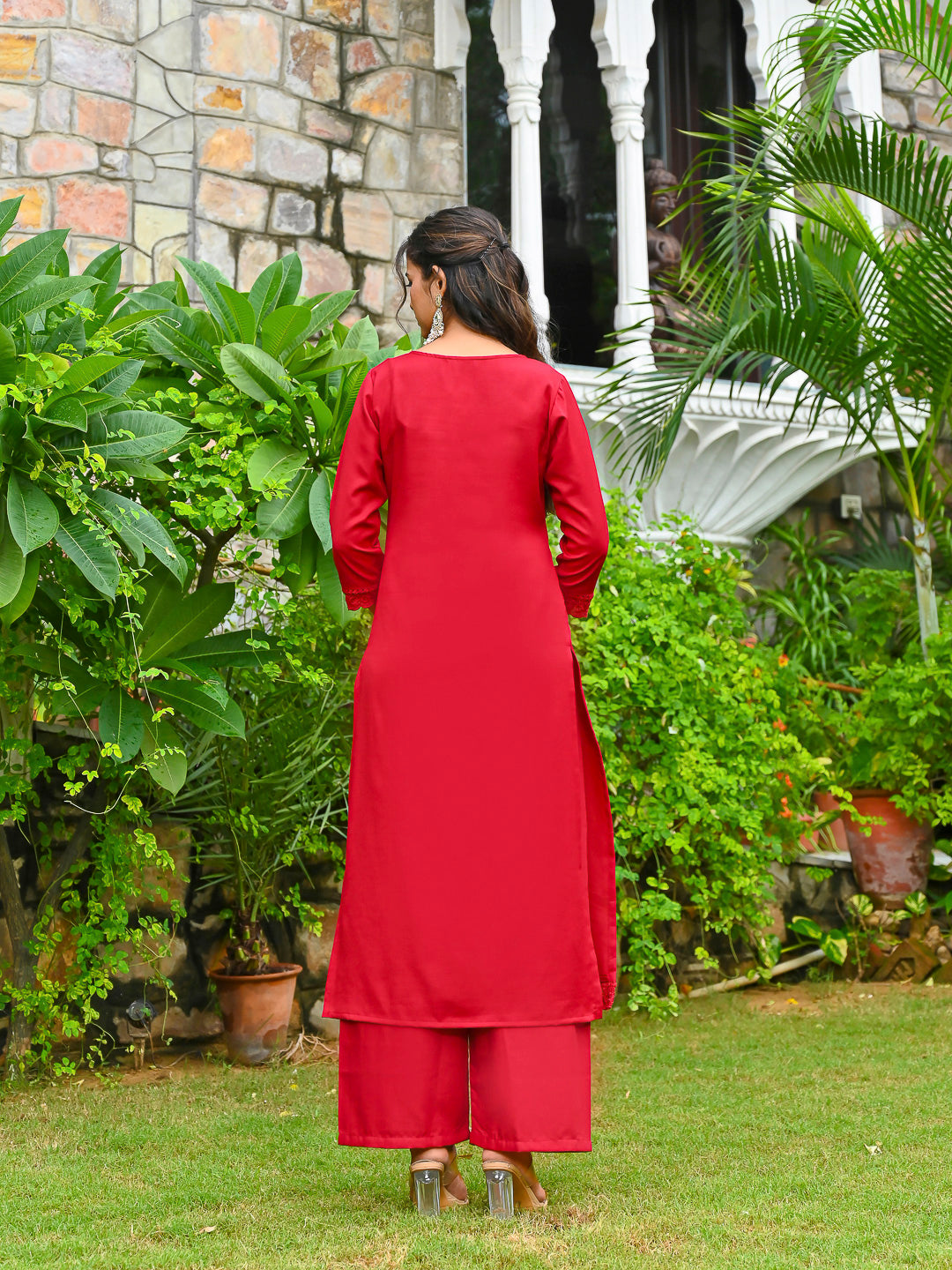 Maroon Solid Straight Kurta Set With Printed Dupatta for Women