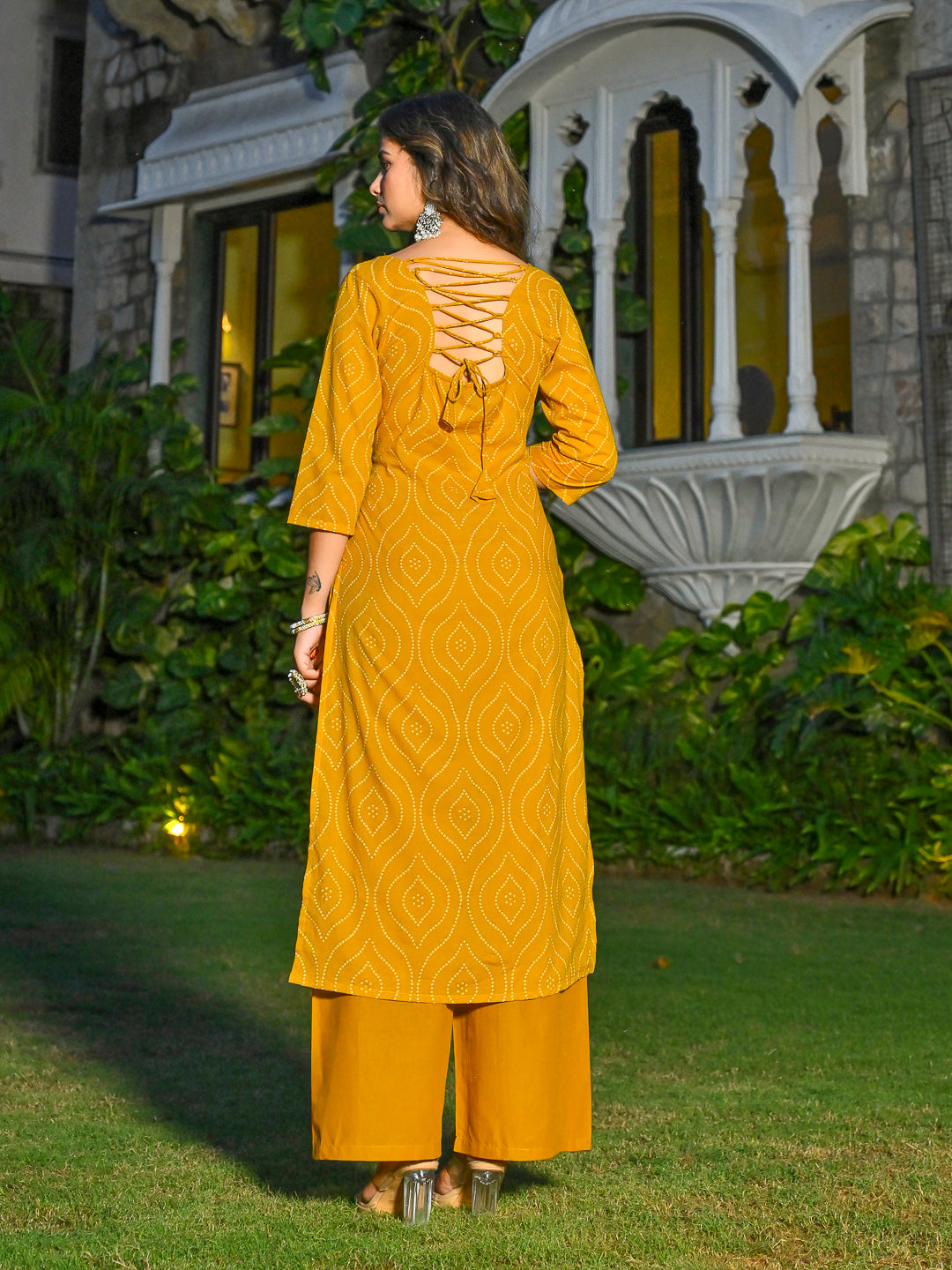Yellow Printed Straight Kurta &amp; Palazzo With Dupatta for Women
