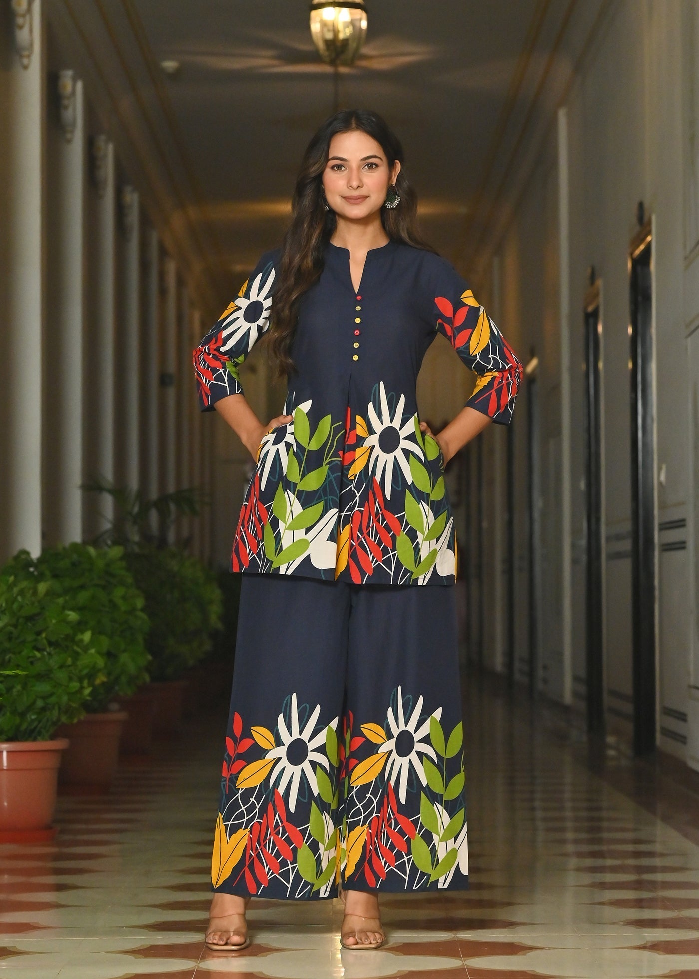 Blue Floral Printed Co-Ord Set for Women