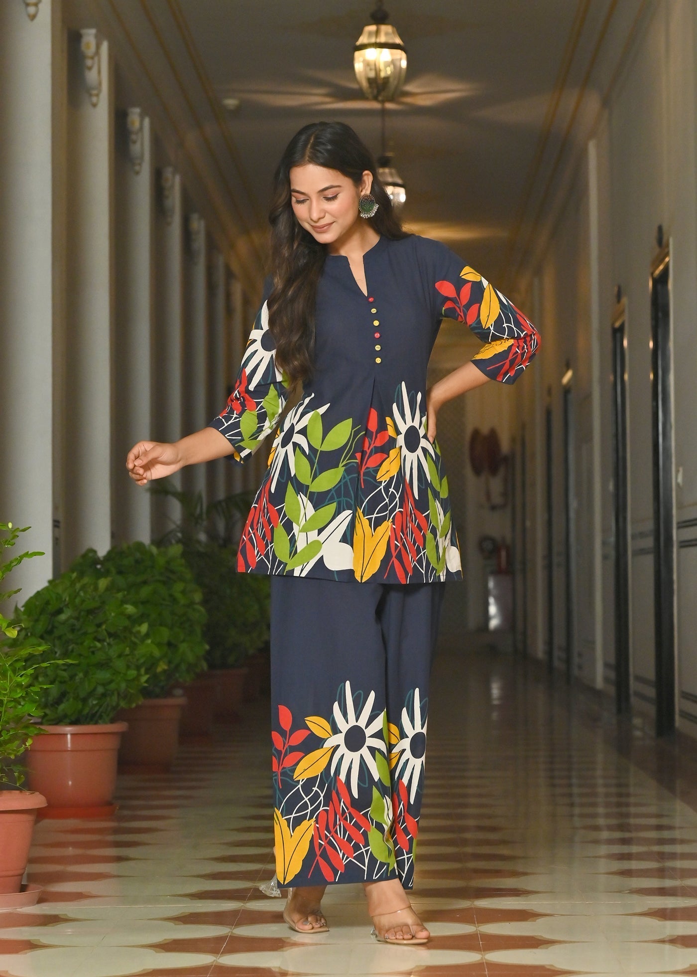Blue Floral Printed Co-Ord Set for Women