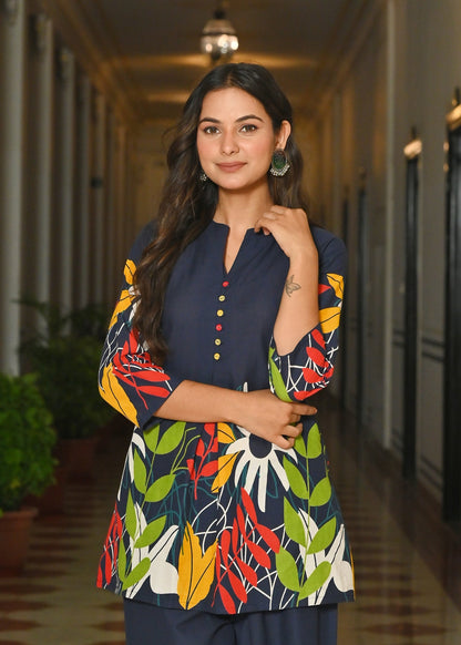 Blue Floral Printed Co-Ord Set for Women