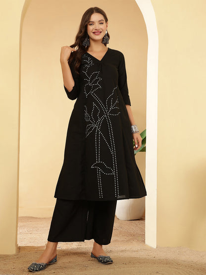 Black Printed Two Piece Cotton Co-ord Set for Women
