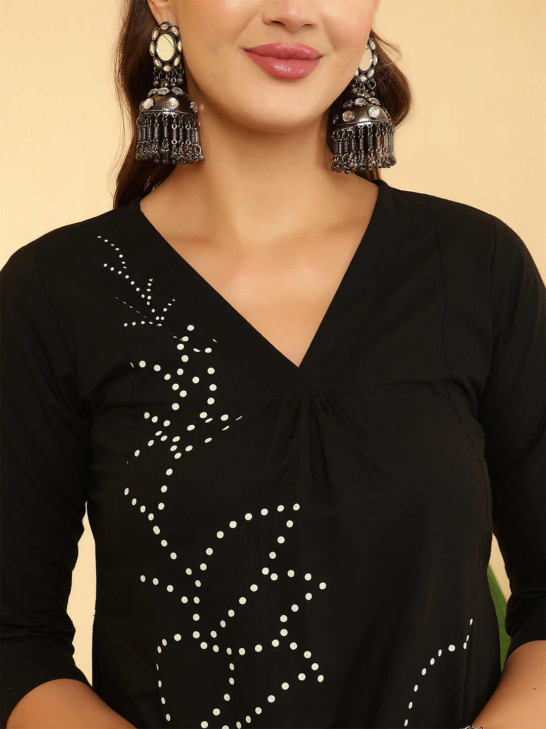 Black Printed Two Piece Cotton Co-ord Set for Women