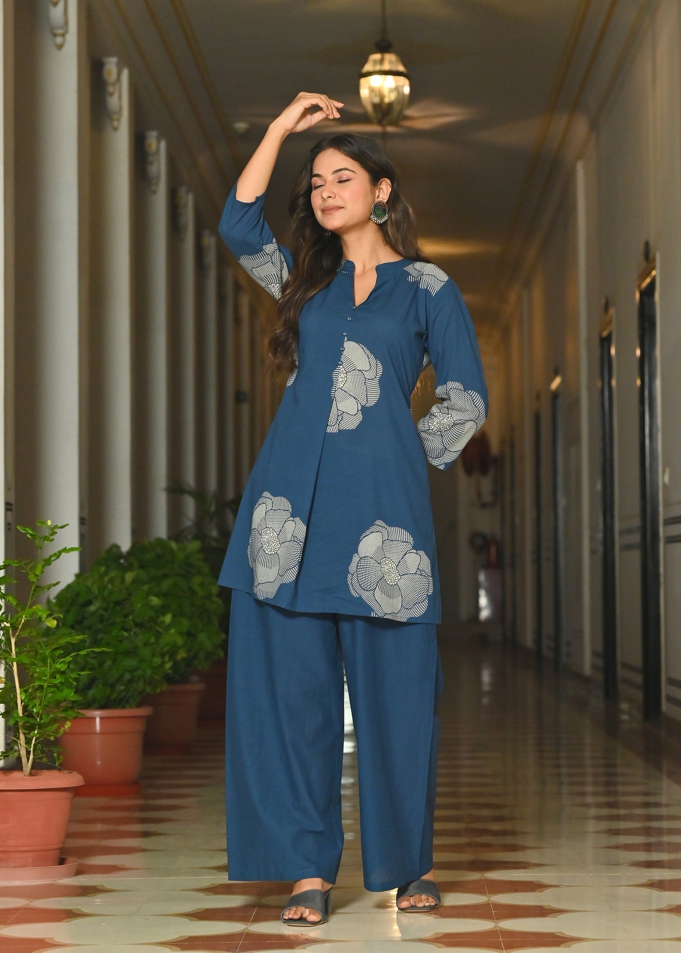 Blue Floral Printed Co-Ord Set for Women