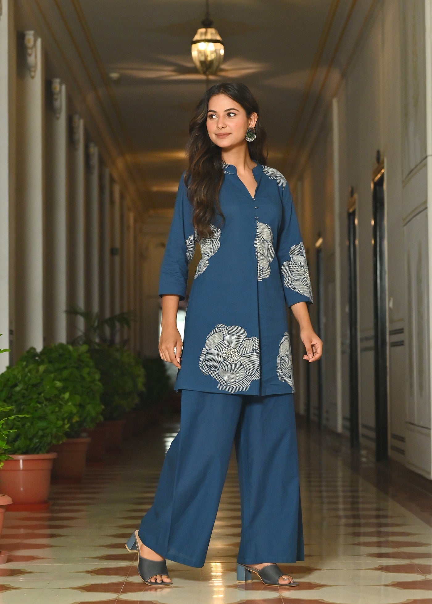 Blue Floral Printed Co-Ord Set for Women
