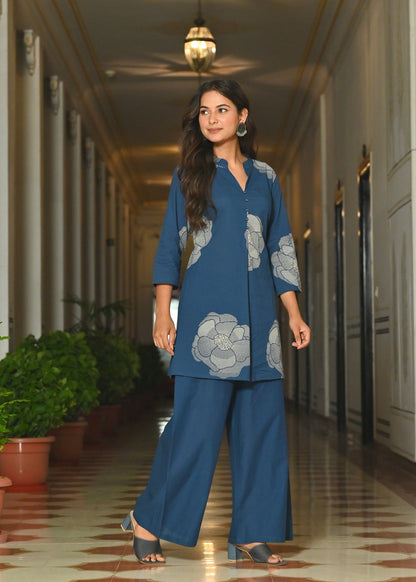 Blue Floral Printed Co-Ord Set for Women