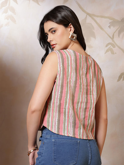 Multicolor Printed Straight Crop Top