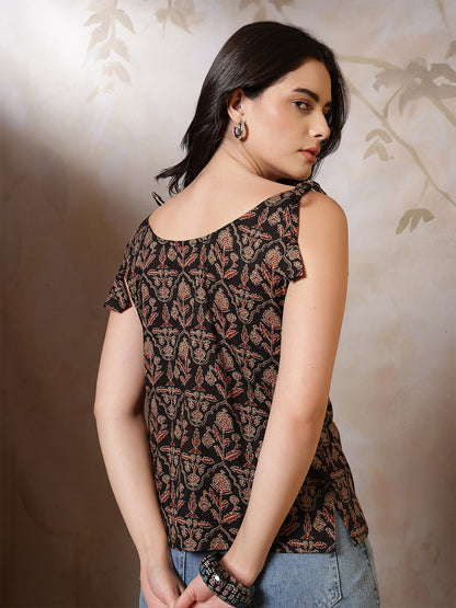 Women Black Printed Top