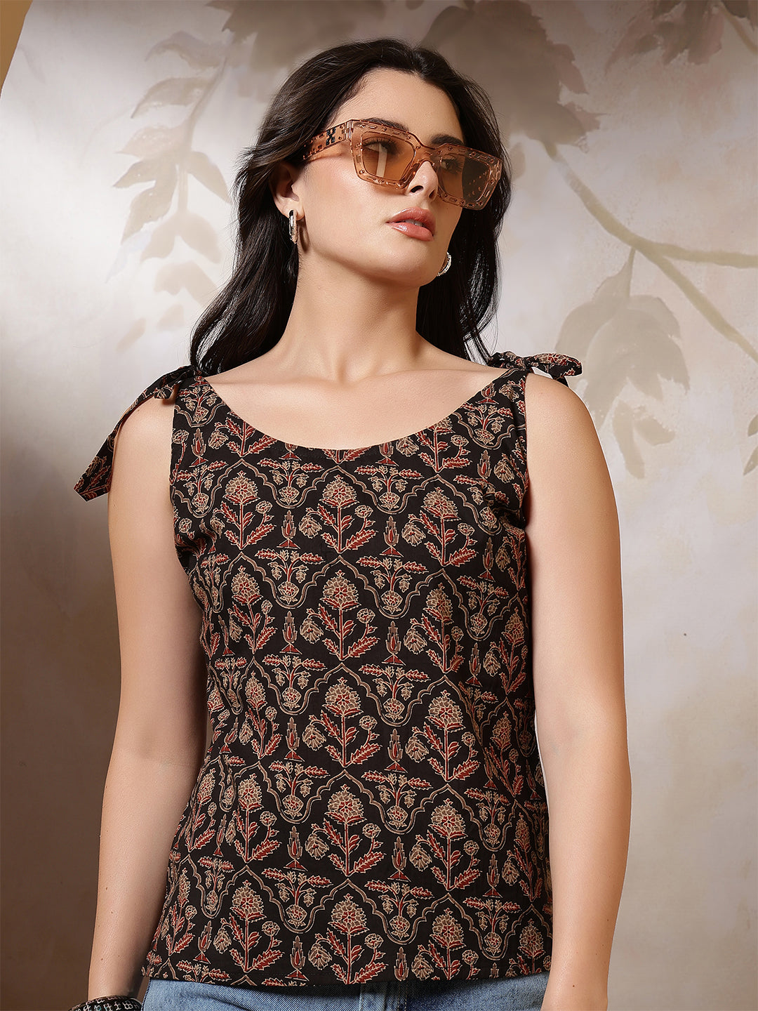 Women Black Printed Top