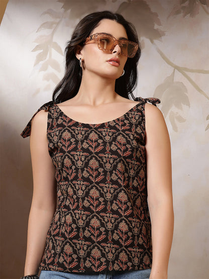 Women Black Printed Top