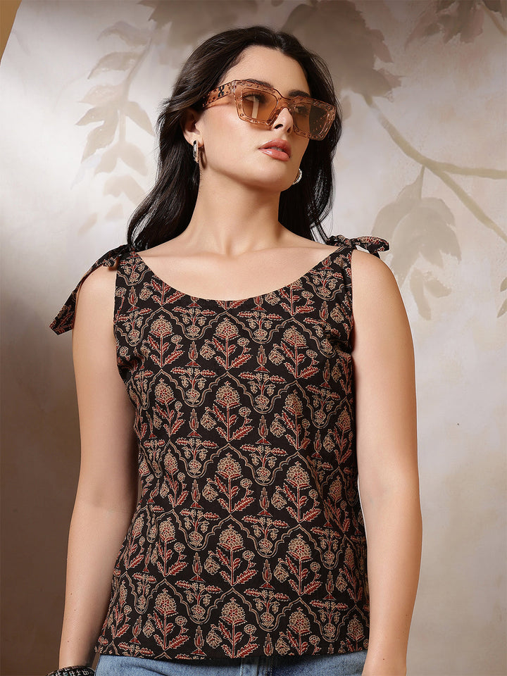 Women Black Printed Top