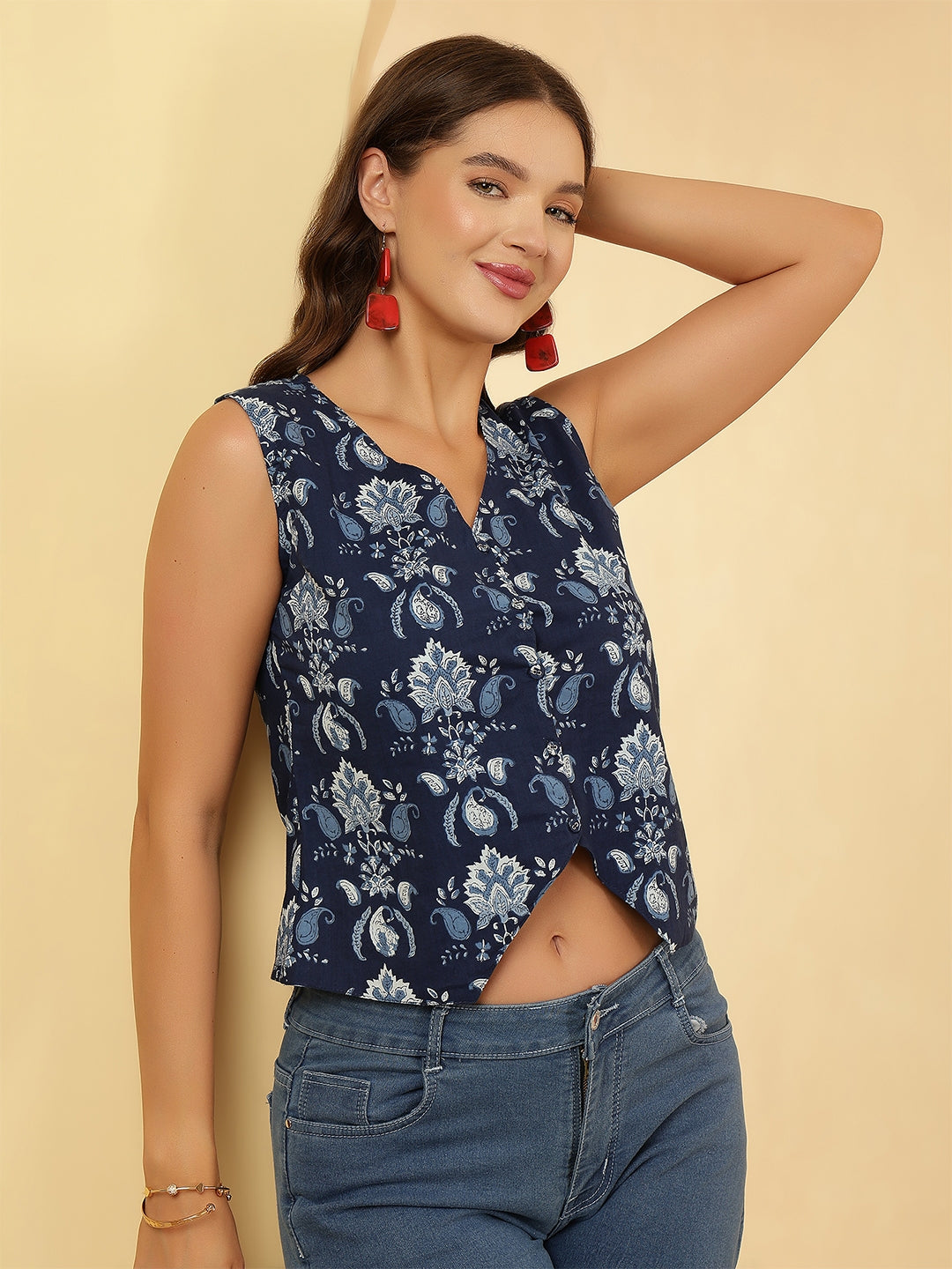 Women Blue Printed Top