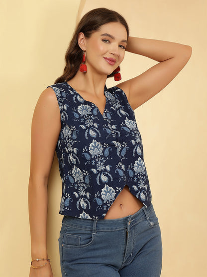 Women Blue Printed Top