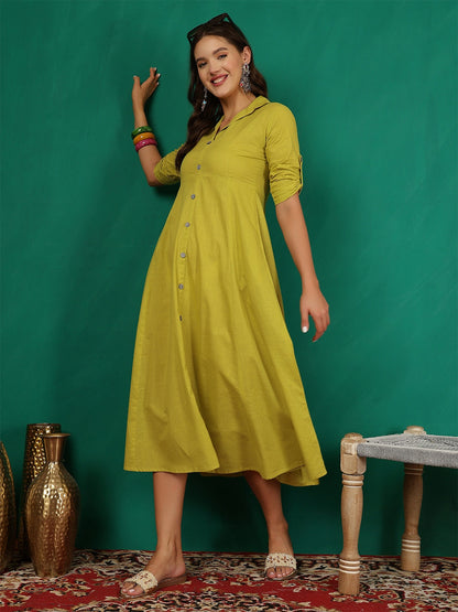 Green Solid Casual Wear Dress for Women