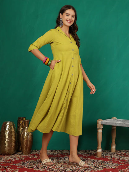 Green Solid Casual Wear Dress for Women