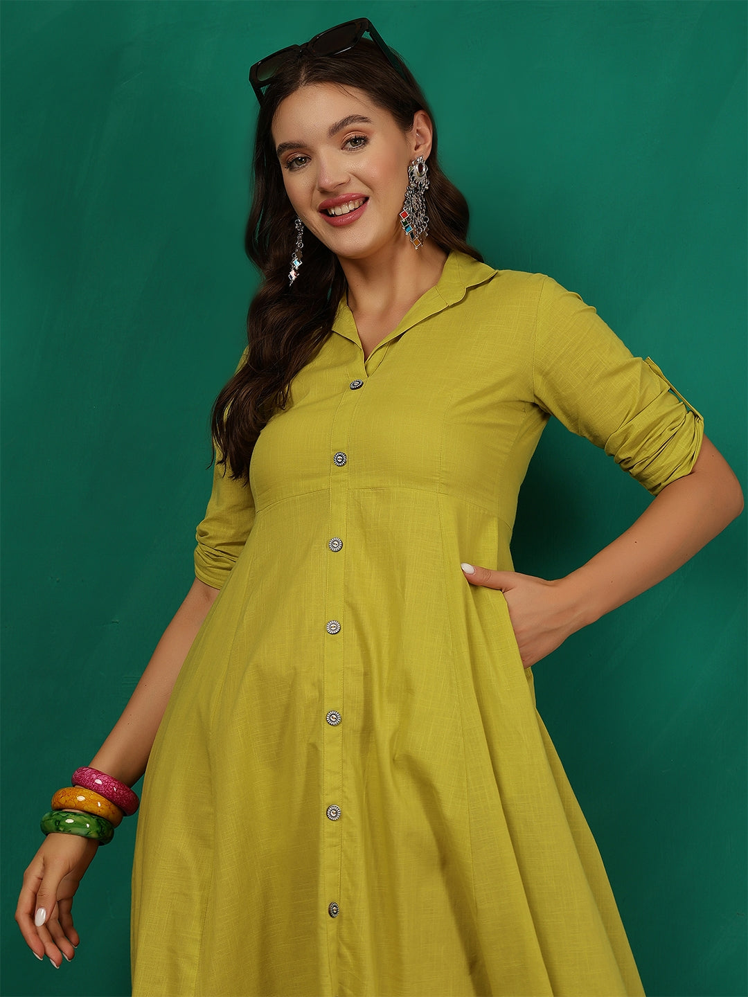 Green Solid Casual Wear Dress for Women