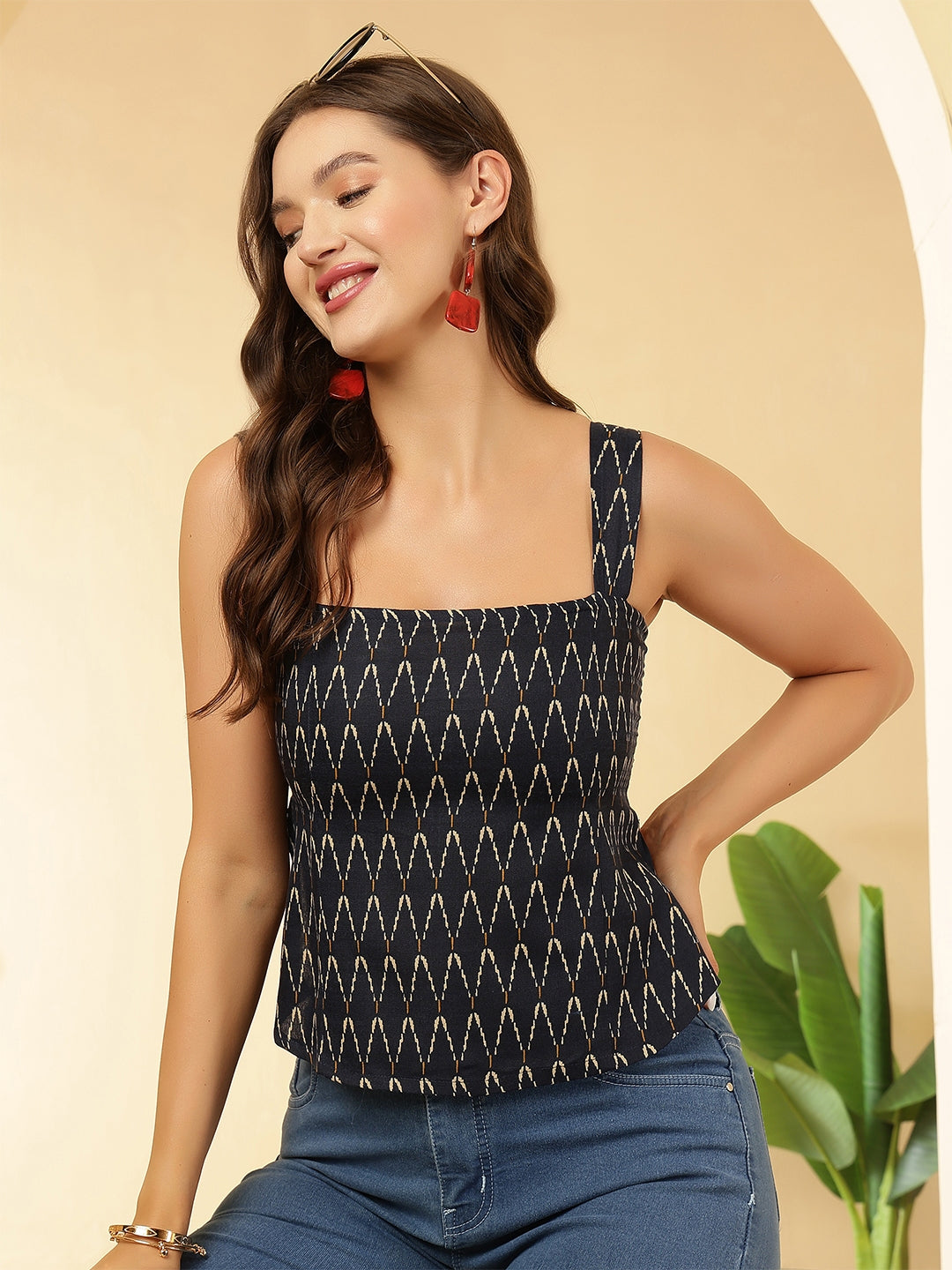 Women Navy Blue Printed Top