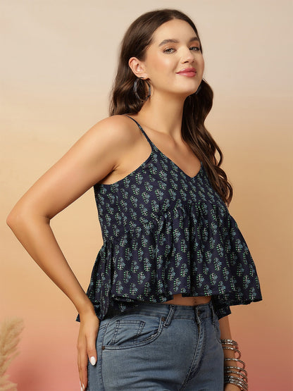 Women Blue Printed Top