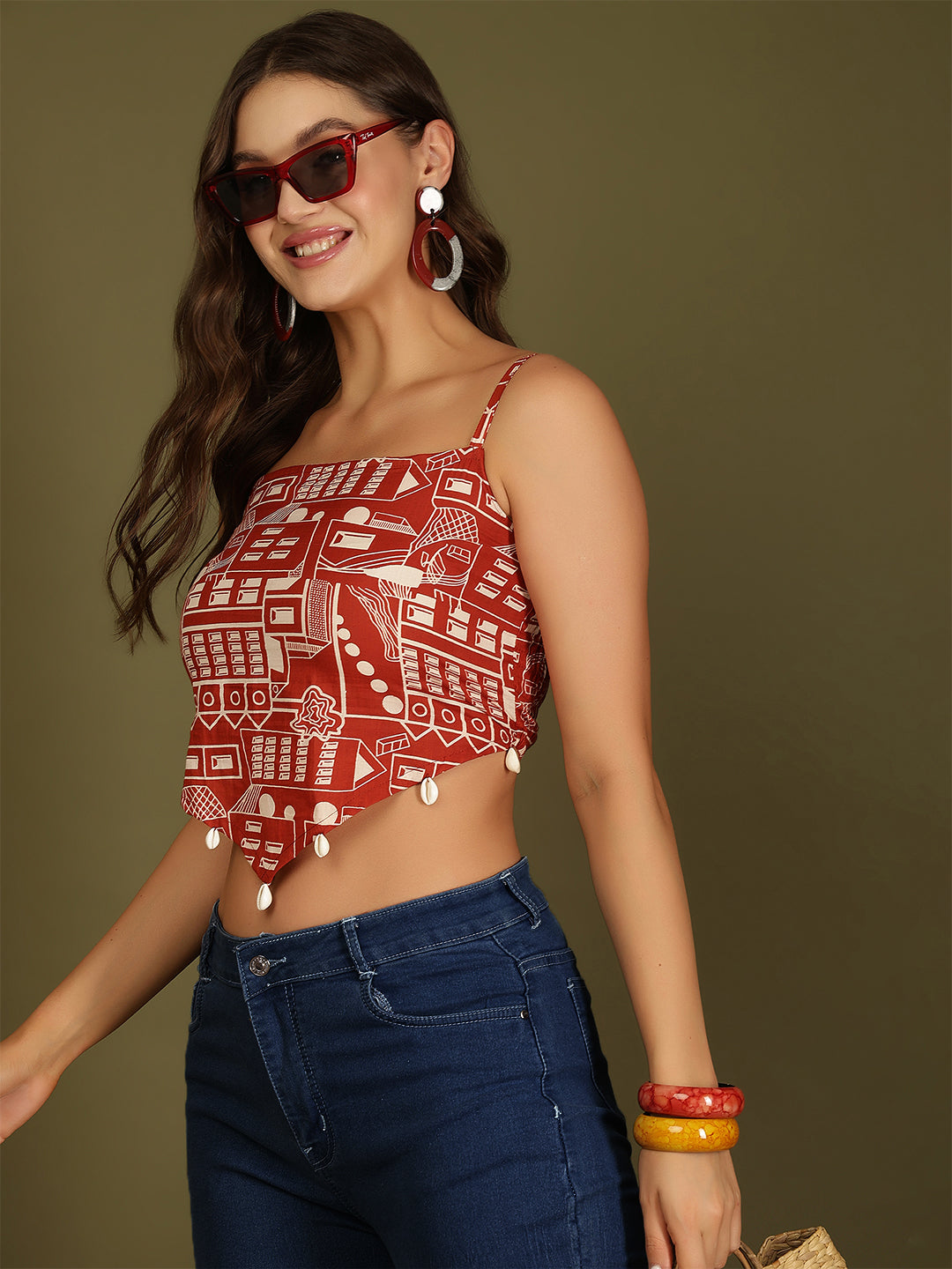 Women Rust Printed Top
