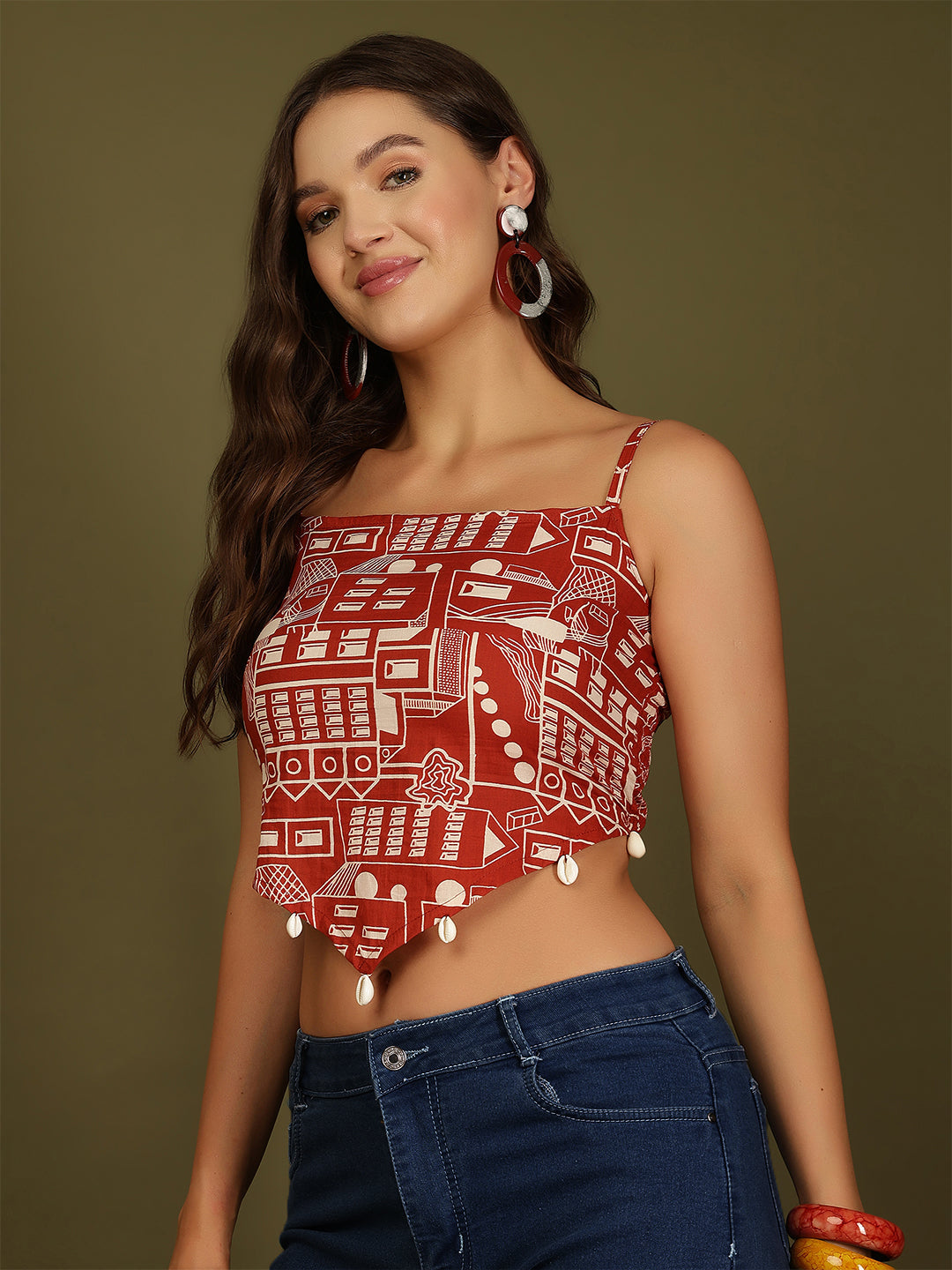 Women Rust Printed Top