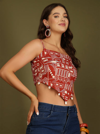 Women Rust Printed Top