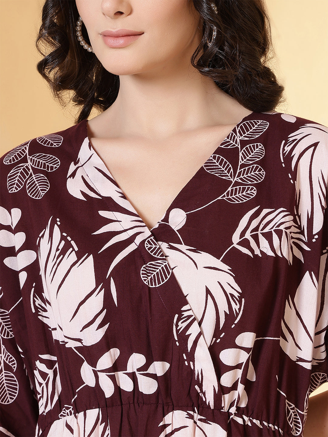 Burgundy Floral Printed Dress for Women