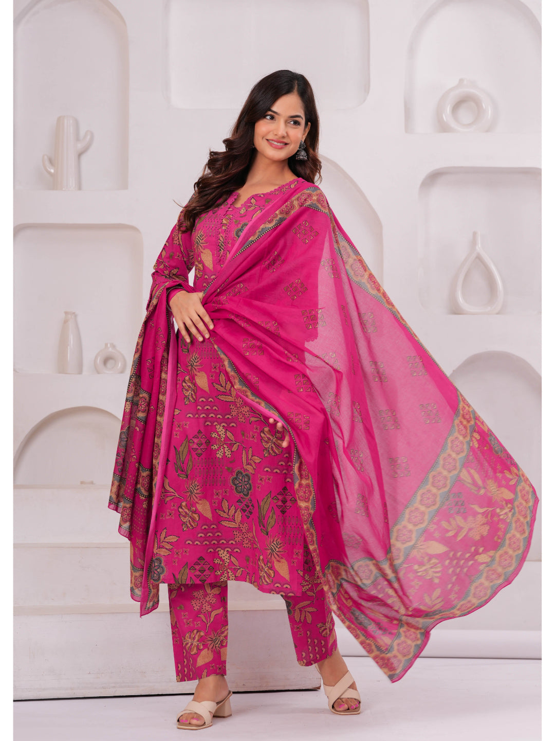 Printed Straight Kurta Set With Dupatta for Women