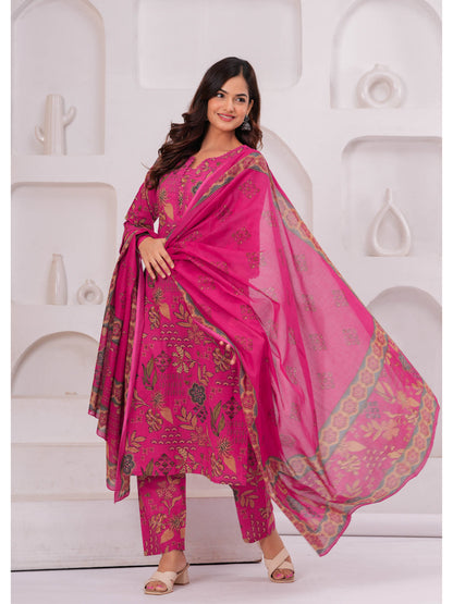 Printed Straight Kurta Set With Dupatta for Women