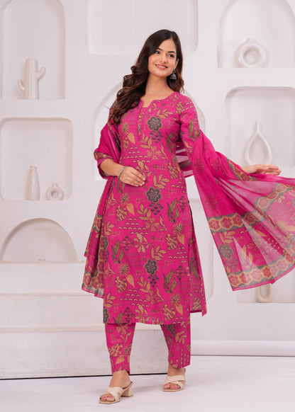 Printed Straight Kurta Set With Dupatta for Women