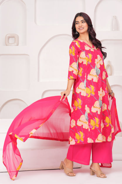 Printed Straight Kurta Set With Dupatta for Women