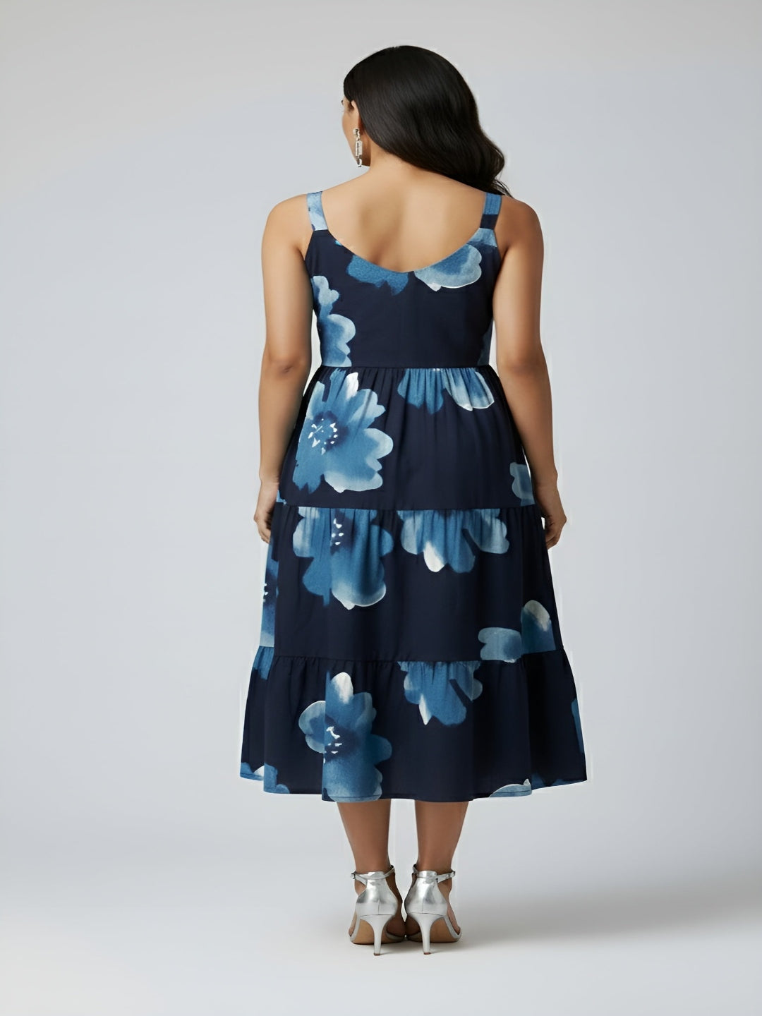 Navy Blue Floral Printed Dress for Women