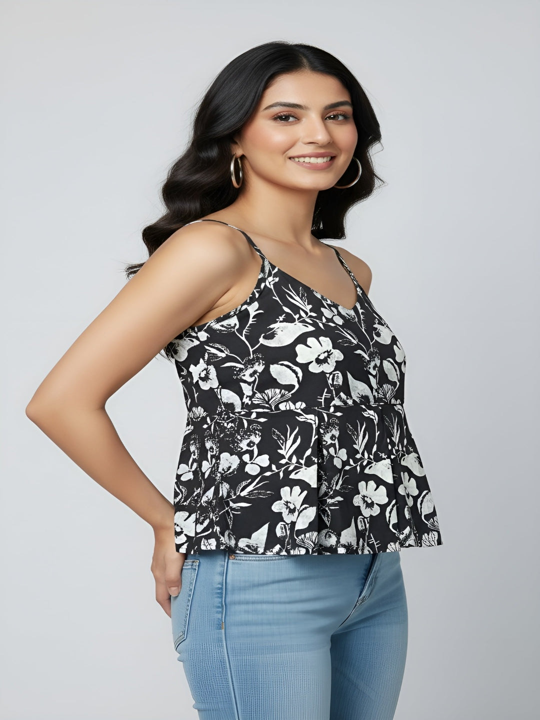 Women Black Printed Top