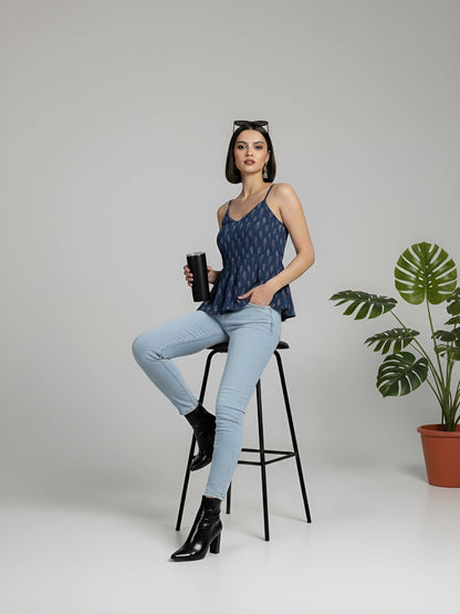 Women Blue Printed Top