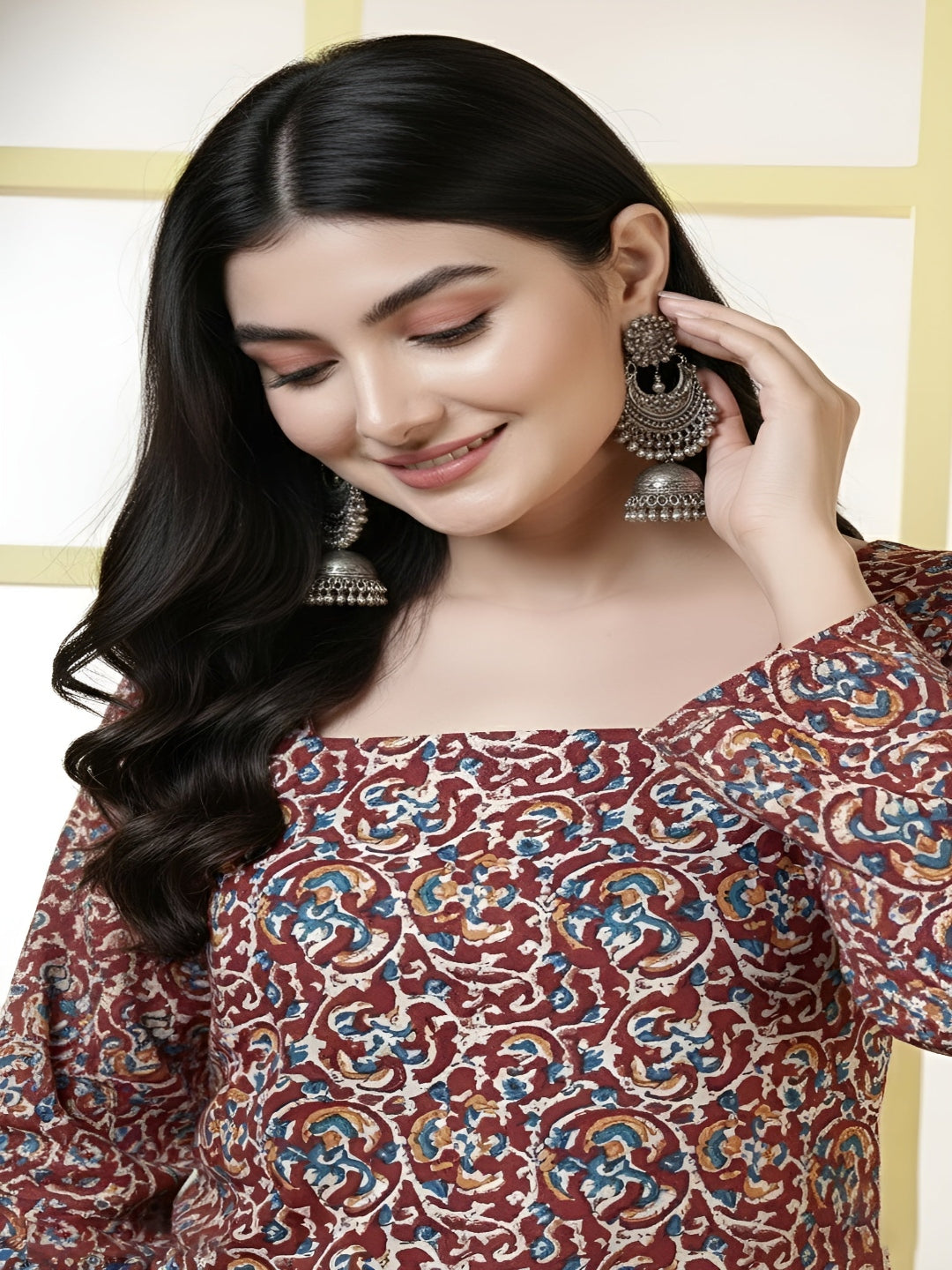 Women Maroon Printed Straight Tunic