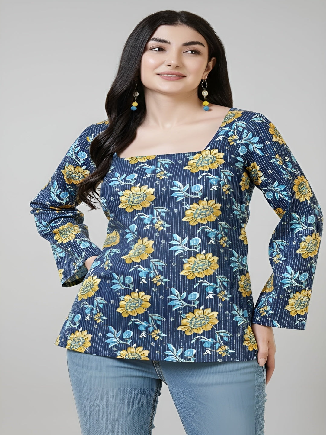 Women Blue Printed Straight Tunic