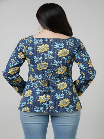 Women Blue Printed Straight Tunic