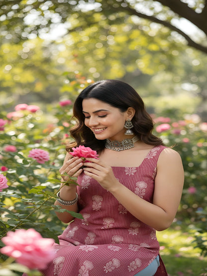 Mauve Printed Stylish Back Straight Sleeveless Kurta