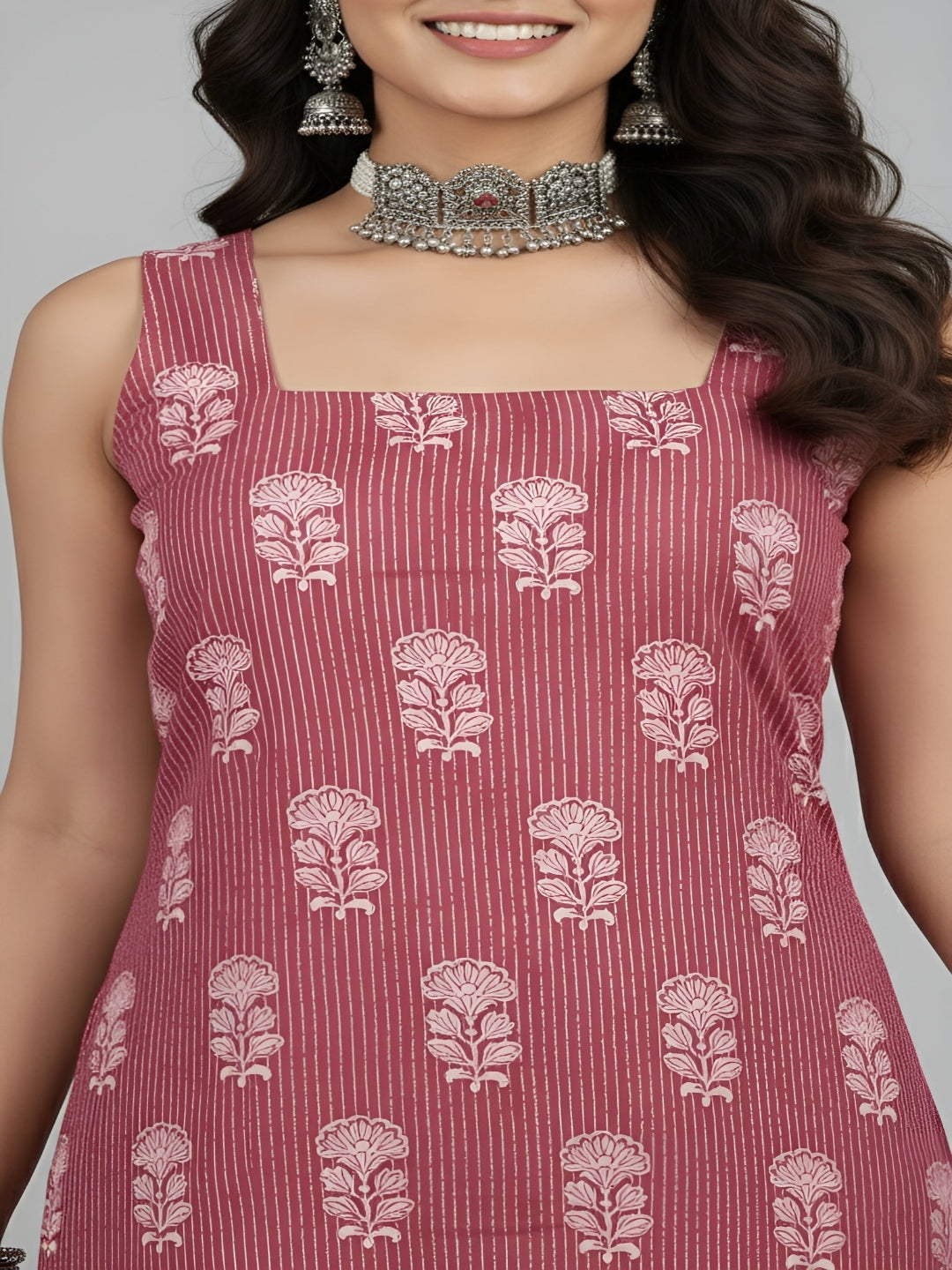Mauve Printed Stylish Back Straight Sleeveless Kurta