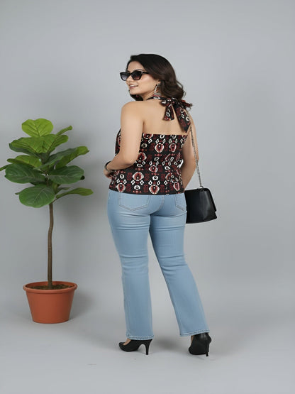 Women Black Printed Top