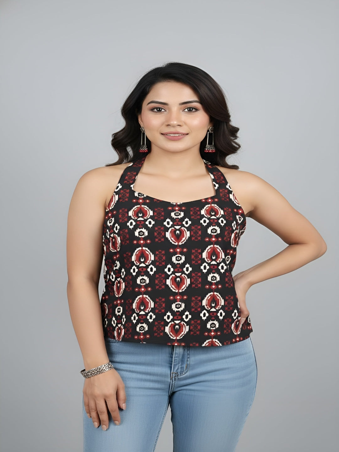 Women Black Printed Top