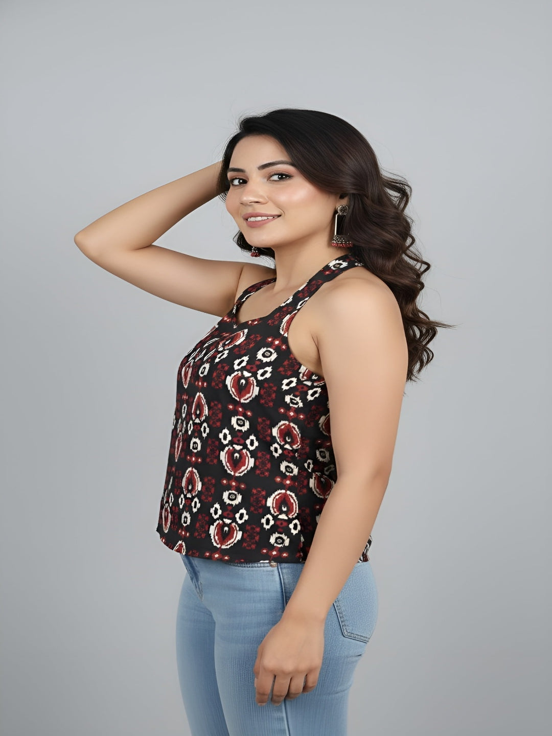 Women Black Printed Top