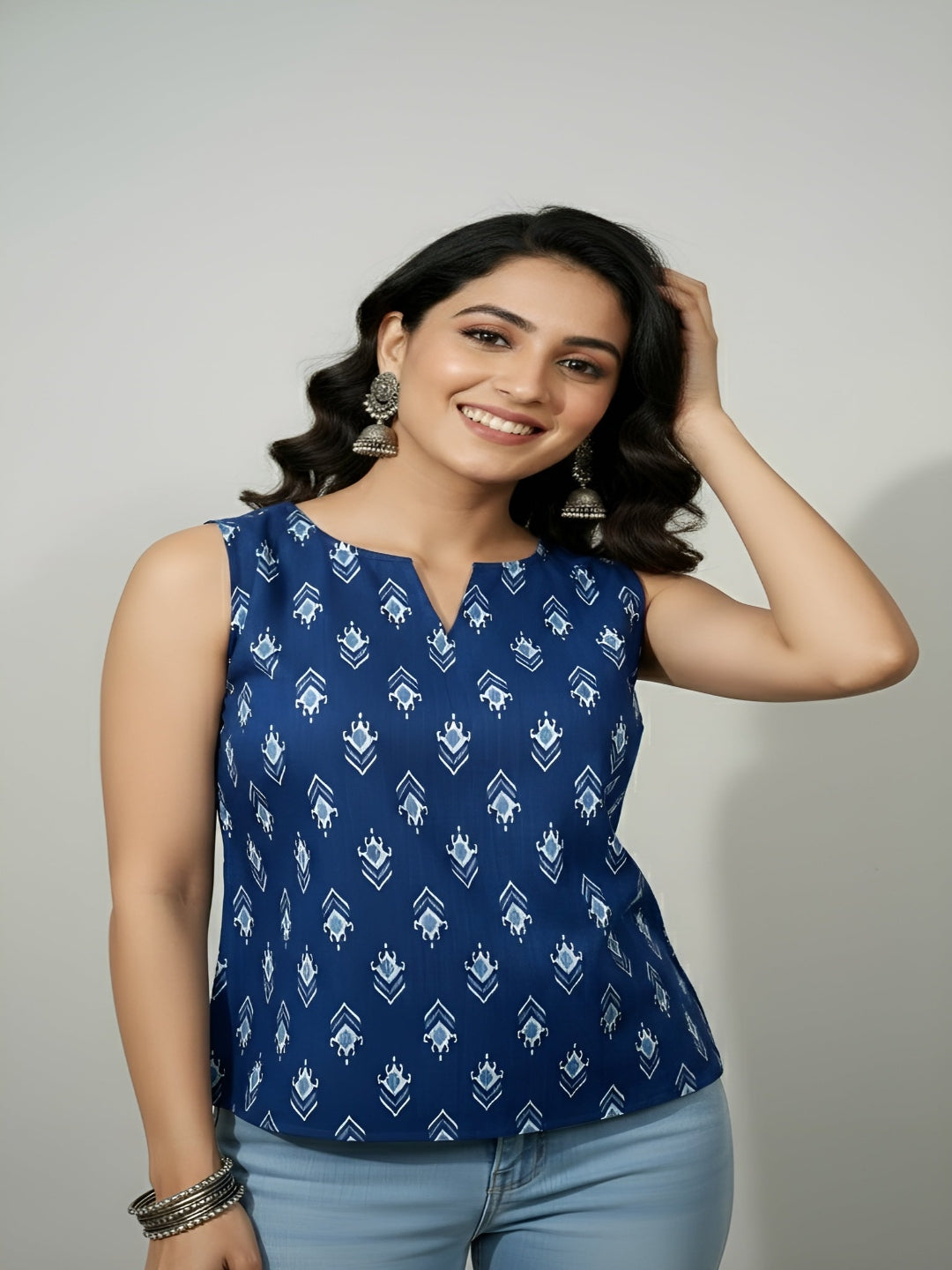 Women Blue Printed Top