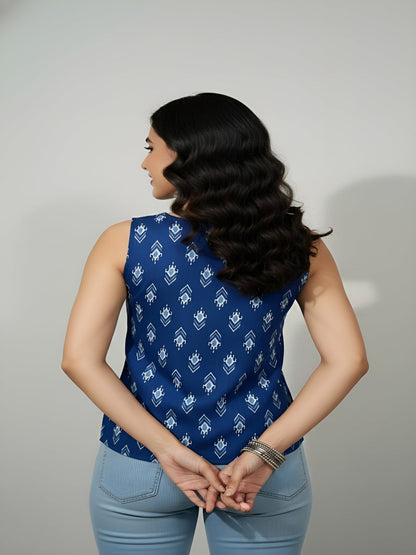 Women Blue Printed Top