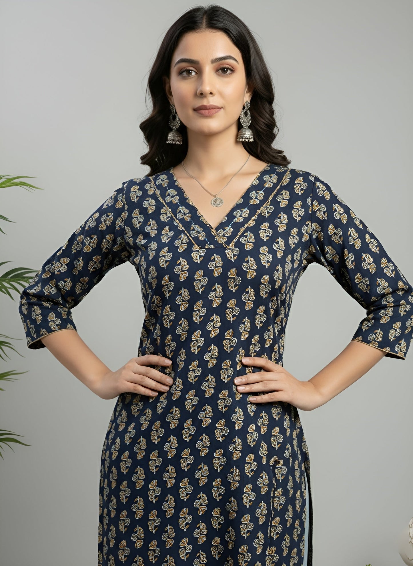 Printed Straight Kurta with Three Quarter Sleeves