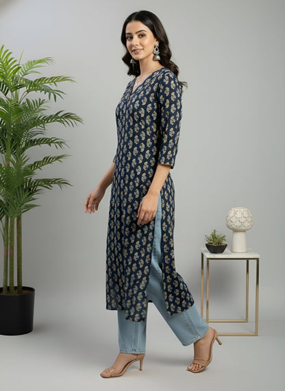 Printed Straight Kurta with Three Quarter Sleeves