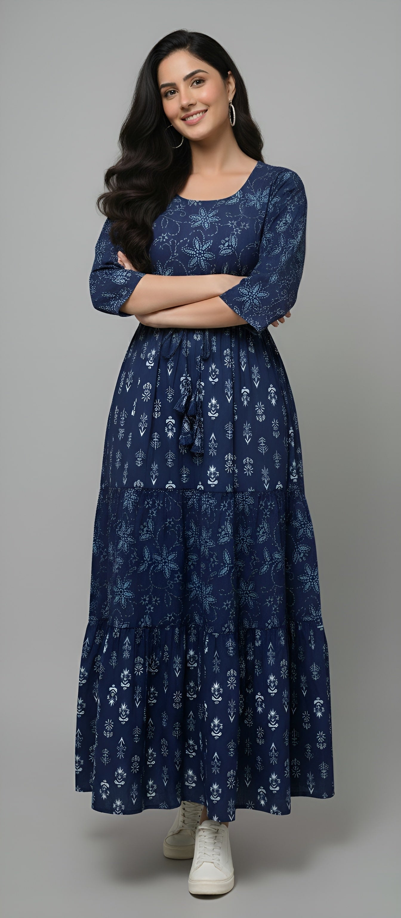 Navy Floral Printed Dress for Women