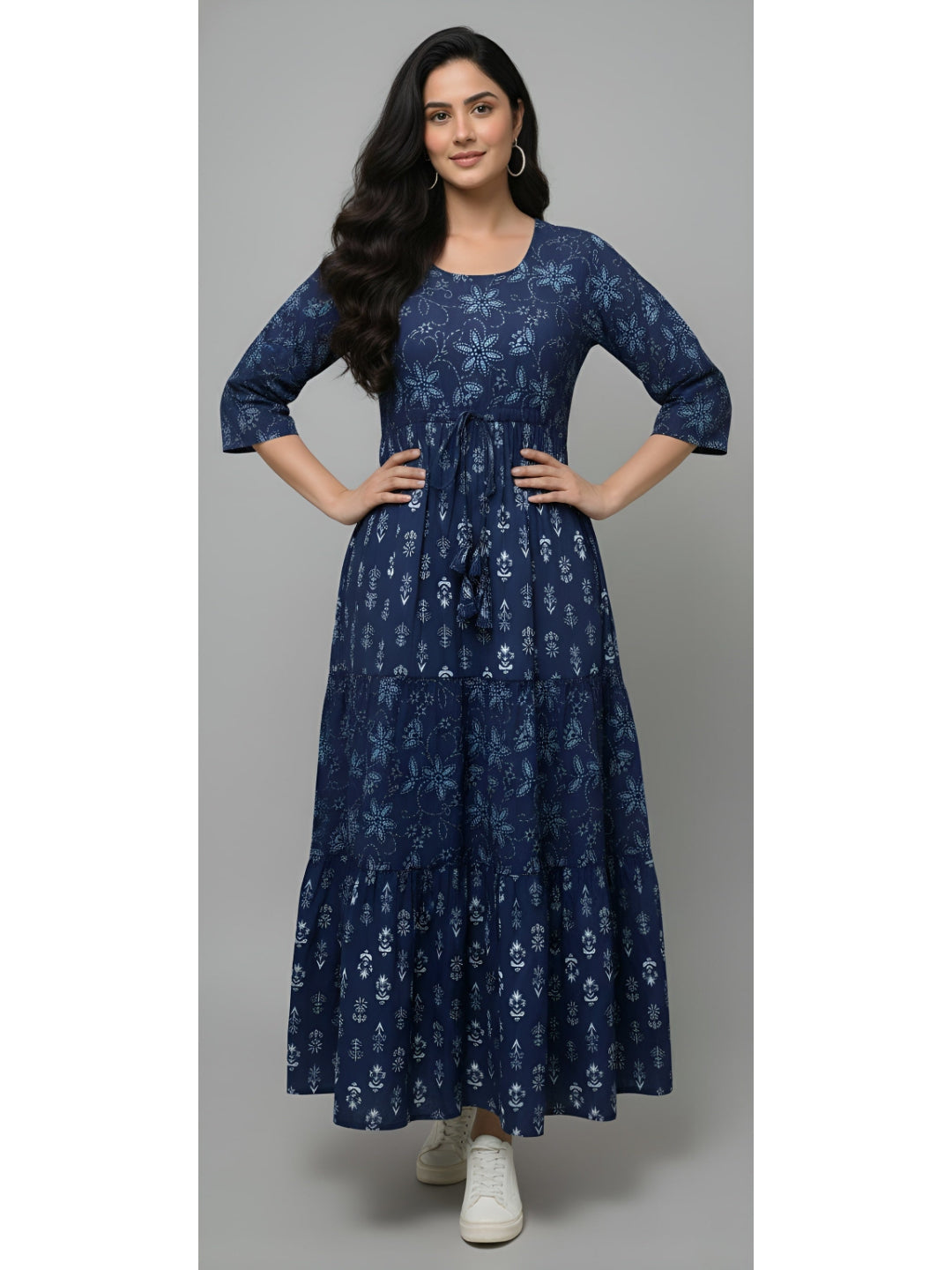 Navy Floral Printed Dress for Women