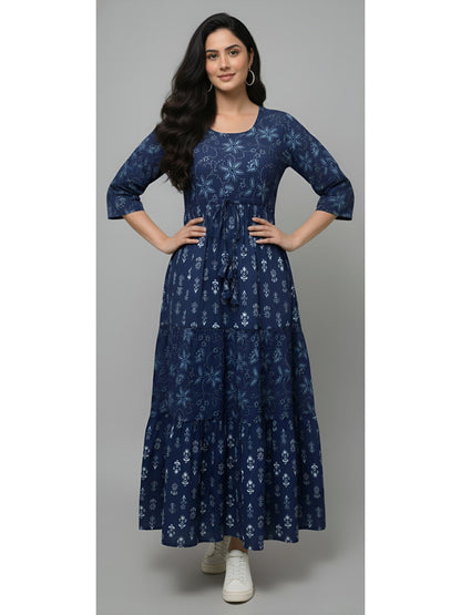 Navy Floral Printed Dress for Women