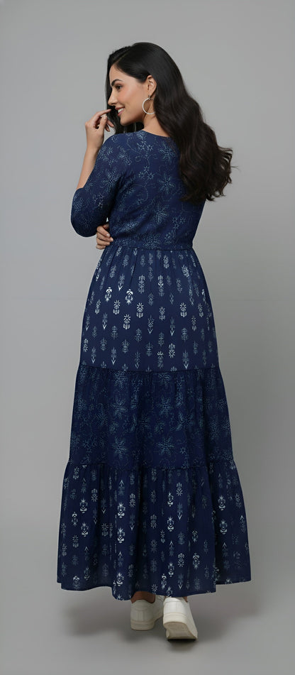 Navy Floral Printed Dress for Women